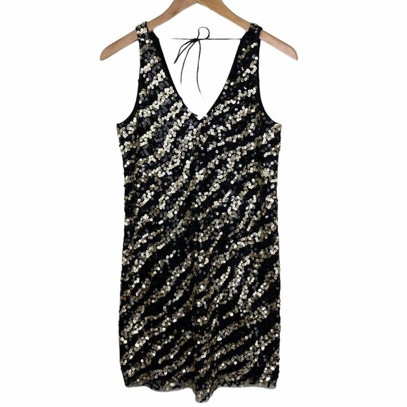 Mango Cocktail Party Sequined Zebra Mesh Mini Dress Womens XXS Black Gold NEW - Picture 3 of 8